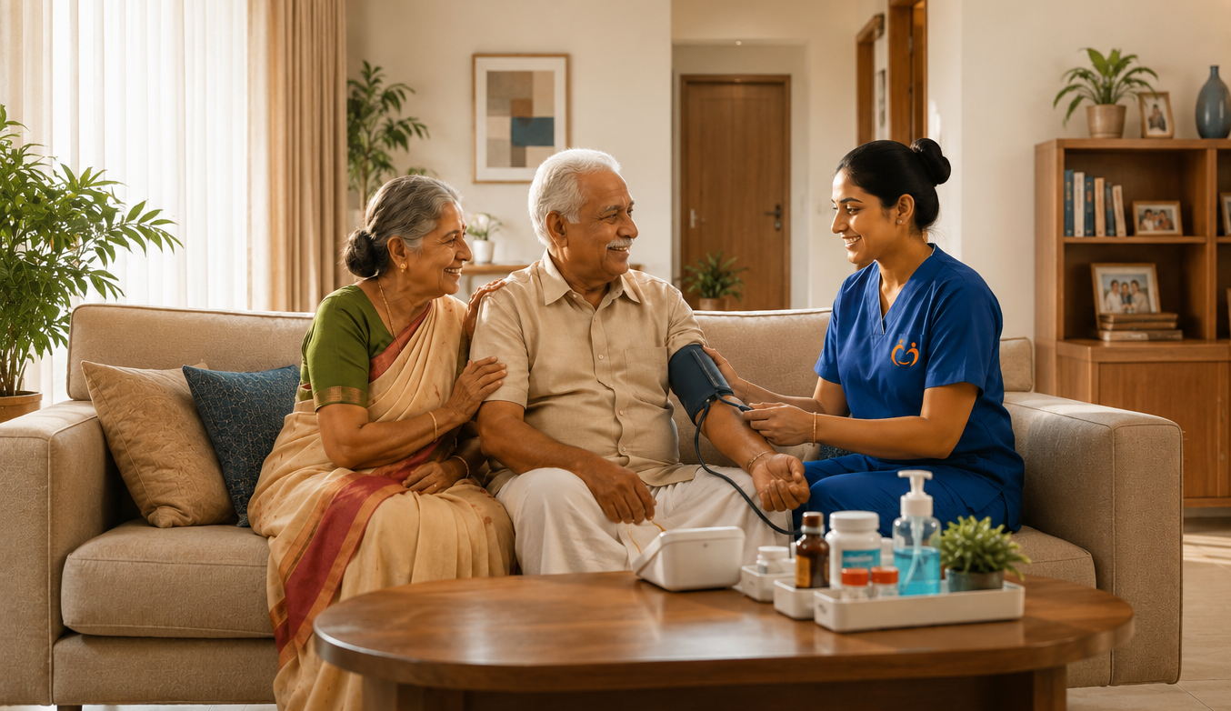 A Carevinco home nurse supporting an older couple