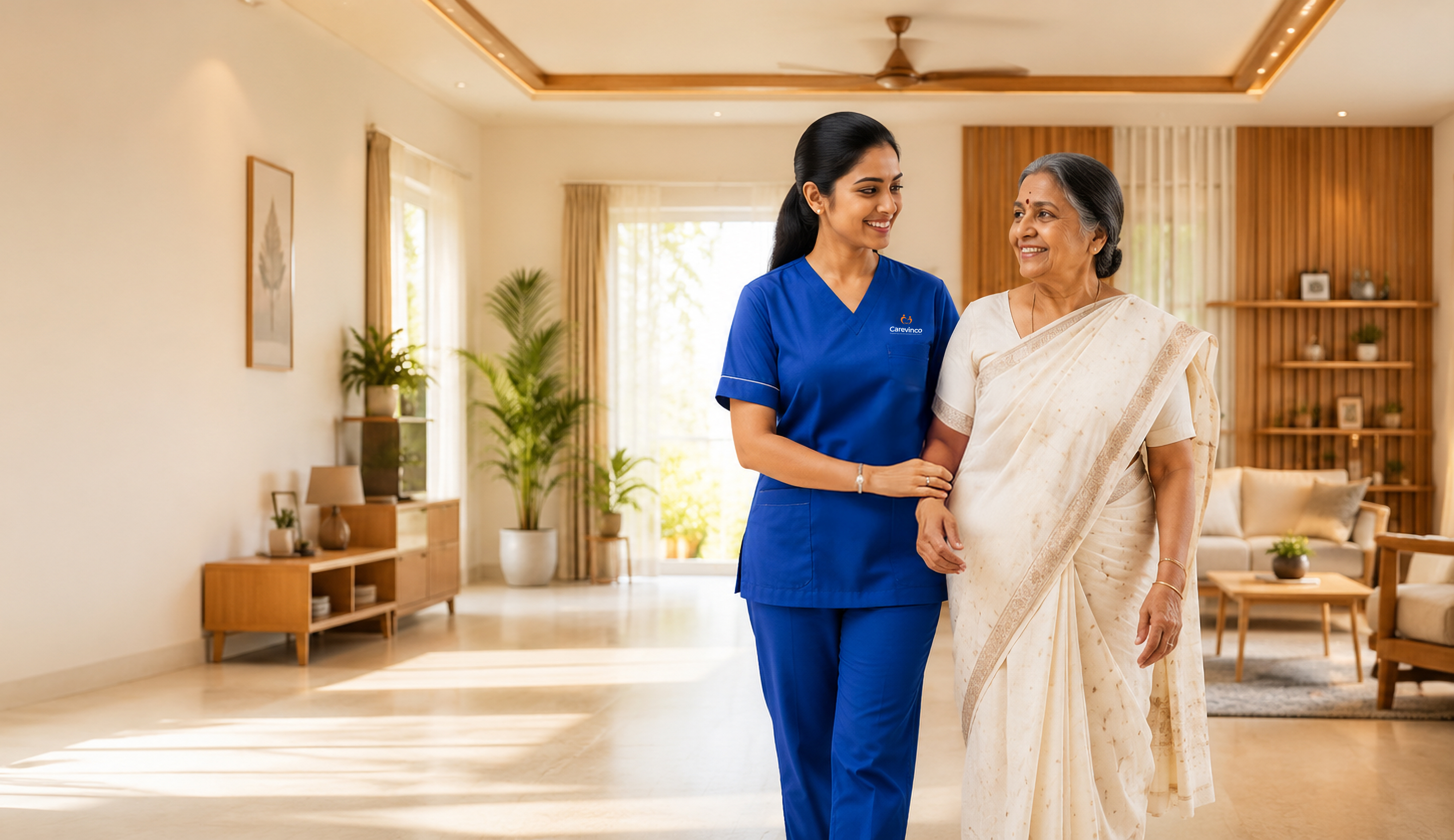 A Carevinco home nurse supporting an older couple