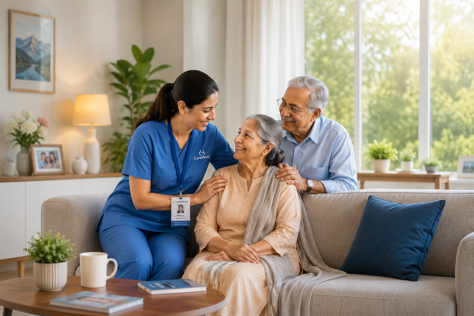 Nurse and elderly couple